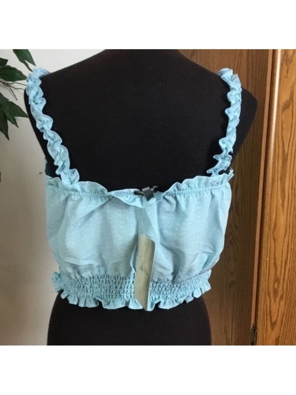 Lily Rose by Kohl’s Aqua Polka Dot Ruffle Smocked Tank Top XL - Picture 4 of 11